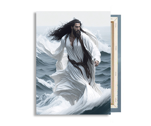 Photograph of the artwork "Jesus on the Waters" on a canvas frame