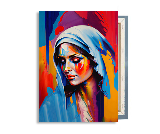 Photograph of the artwork "Silent Mary" on canvas frame.